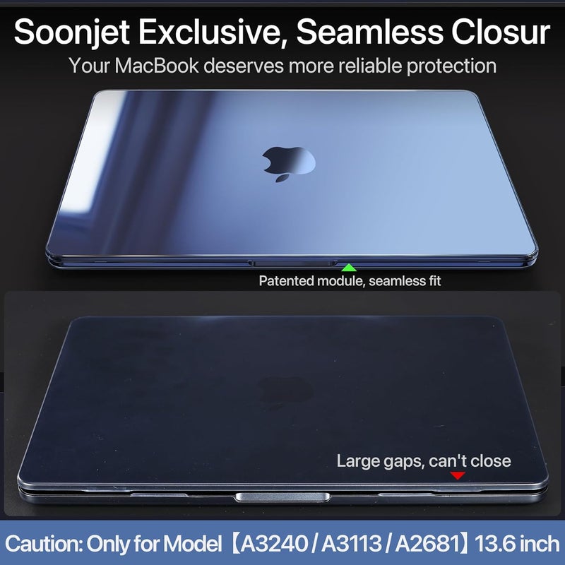 soonjet Compatible with MacBook Air 13 inch Case, Crystal Clear Shell, Fits 2022-2025 M4/M3/M2 Models A3240 A3113 A2681, Color-Matched Transparent Design for All MacBook Air 13.6 inch, Midnight - Image 4